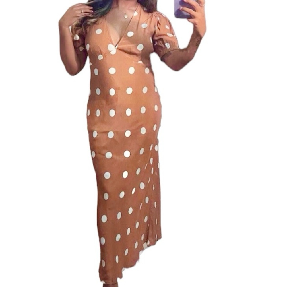 NWT A New Day X Target Crepe Puff Short Sleeve Brown Polka Dot Maxi Dress sz XXL - Picture 3 of 4